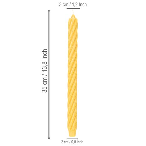 Yellow Rustic Twist Tapered Candles 350mm x 28mm Set of 4 | Floristik24.co.uk
