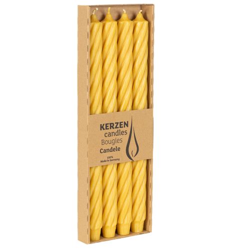 Yellow Rustic Twist Tapered Candles 350mm x 28mm Set of 4 | Floristik24.co.uk