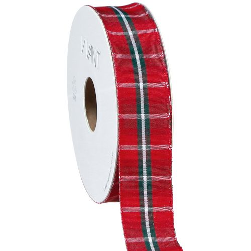 Product Rustic check ribbon in red for festive decorations Width 25mm Long 15m