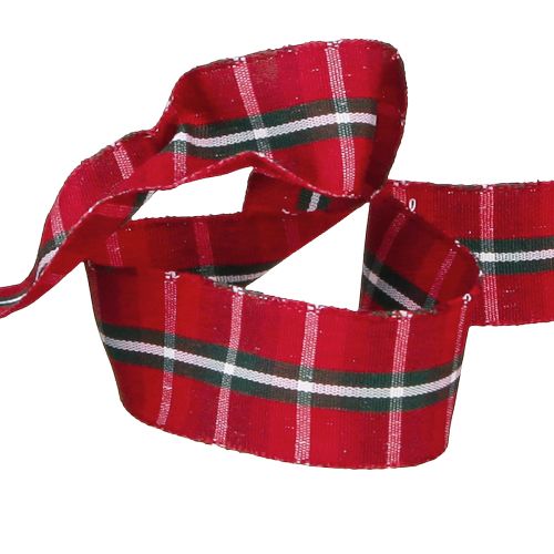 Product Rustic check ribbon in red for festive decorations Width 25mm Long 15m
