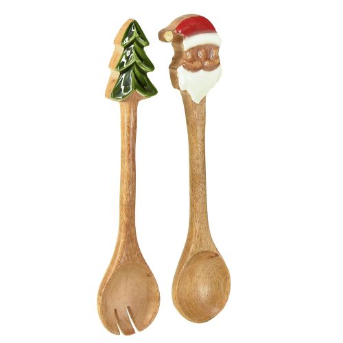 Salad servers wooden cutlery for Christmas 28cm set of 2