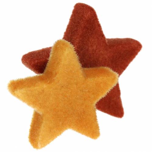 Floristik24 Scatter decoration star mix flocked curry, rooibos 4cm/5cm 40 pcs
