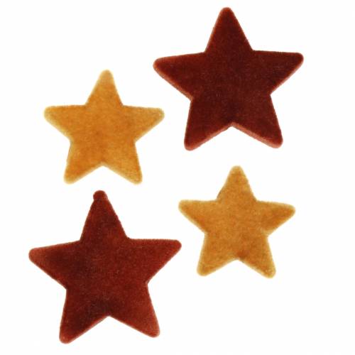 Floristik24 Scatter decoration star mix flocked curry, rooibos 4cm/5cm 40 pcs