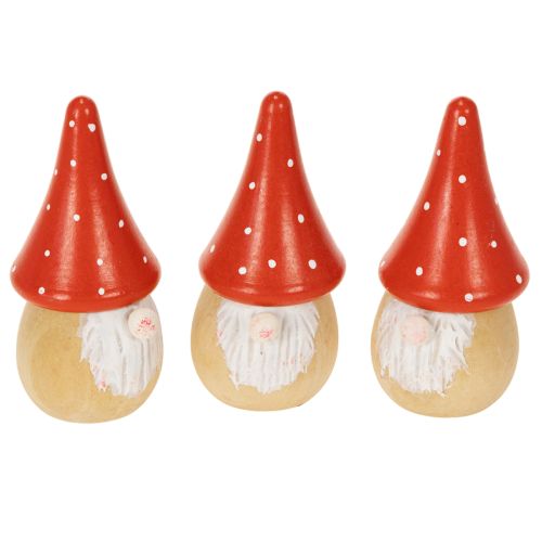 Mini Wooden Gnome Figures with Red Mushroom Hats, 10cm, Set of 6