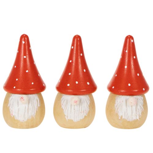 Mini Wooden Gnome Figures with Red Mushroom Hats, 10cm, Set of 6 | Floristik24.co.uk