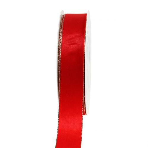Floristik24 Satin ribbon red with gold edge 25mm 40m