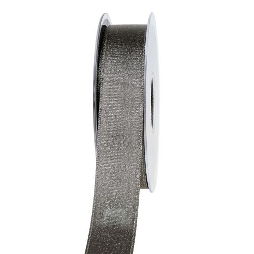 Satin ribbon with glitter grey 25mm 20m