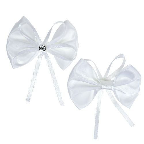 Floristik24 Satin bow with diamonds 5x7cm white 40pcs