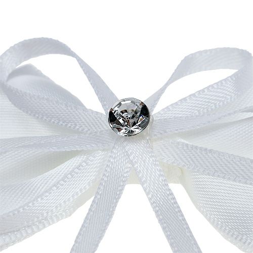 Product Satin bow with diamonds 5x7cm white 40pcs