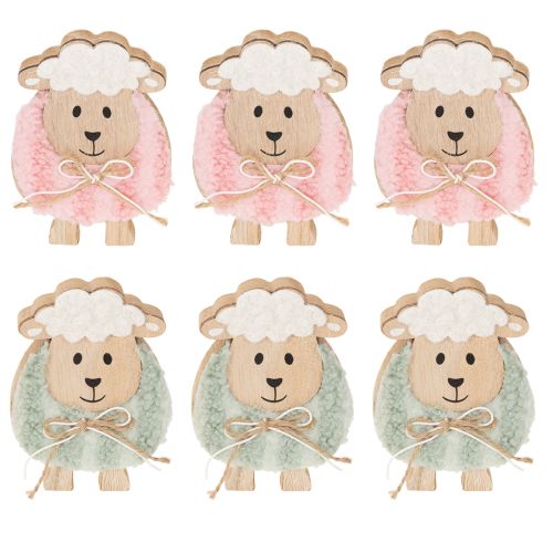 Product Wooden sheep decoration, cute decorative figure for spring and Easter, table decoration, 11cm, 6 pieces