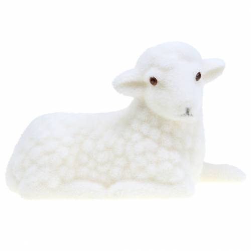 Floristik24 Easter lamb lying flocked white H15cm