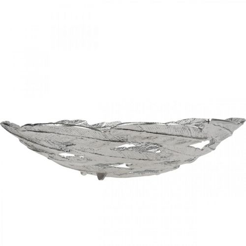 Product Decorative bowl silver metal bowl feathers Ø37cm H9cm