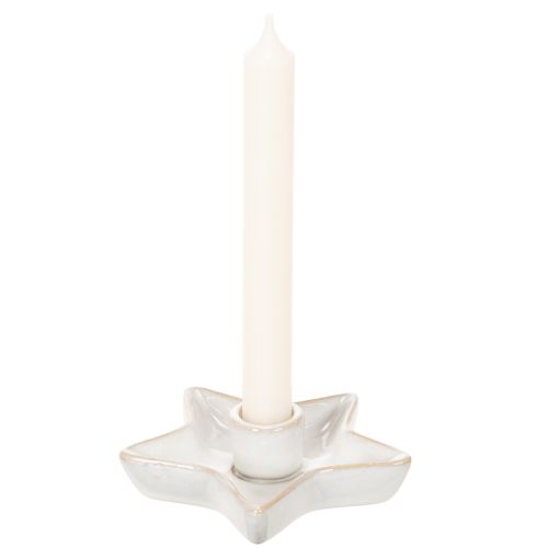 Ceramic Star Candle Holders White 12cm for Taper Candles Set of 2 | Floristik24.co.uk