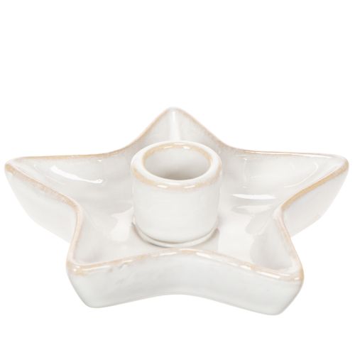 Ceramic Star Candle Holders White 12cm for Taper Candles Set of 2 | Floristik24.co.uk