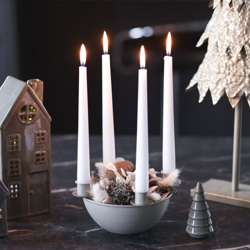 Candle Holder Bowl with 4 Holders in Beige, 15cm, Modern Advent Wreath Base | Floristik24.co.uk