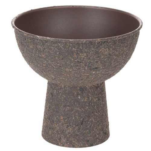 Round Plant Bowl with Pedestal, 18 cm Diameter, Brown and Anthracite, Metal