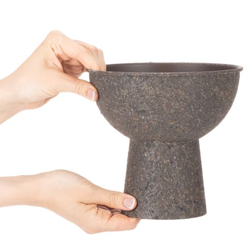 Round Plant Bowl with Pedestal, 18 cm Diameter, Brown and Anthracite, Metal | Floristik24.co.uk