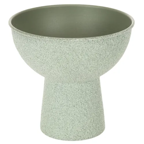 Round Metal Plant Bowl with High Foot, 18cm, Light Green
