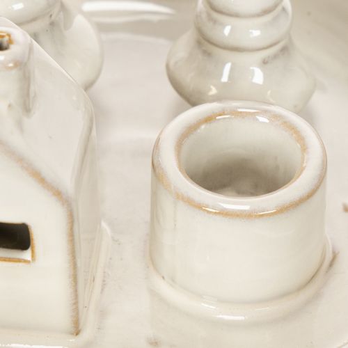 Ceramic Candle Holder with House and Trees, 16 cm, Grey-White | Floristik24.co.uk