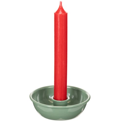 Taper Candle Holders Set of 2 Green Metal 10cm for Arrangements and Decorations | Floristik24.co.uk