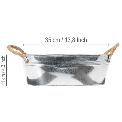 Oval bowl 35cm x 21.5cm H11.5cm, glossy zinc | Floristik24.co.uk