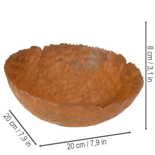 Round Metal Bowl with Rust Effect and Textured Surface, 20 cm | Floristik24.co.uk