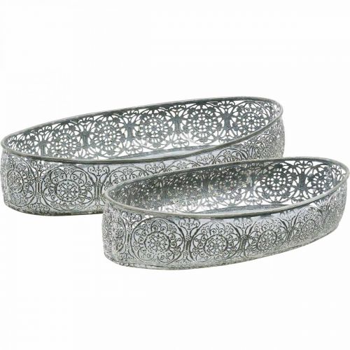 Floristik24 Decorative bowl metal pattern gray oval L36cm/33.5cm set of 2