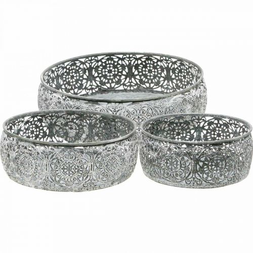 Floristik24 Decorative bowl metal gray white pattern Ø16/19.5/23.5cm set of 3