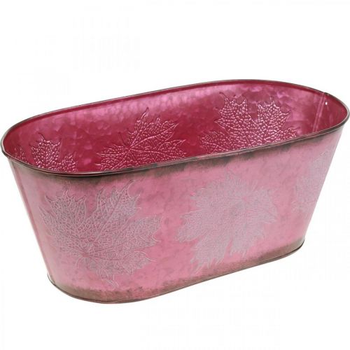 Product Bowl with leaf decoration, planter, autumn decoration, metal pot wine red L38cm H15cm