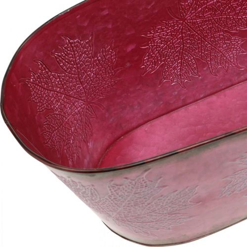 Product Bowl with leaf decoration, planter, autumn decoration, metal pot wine red L38cm H15cm