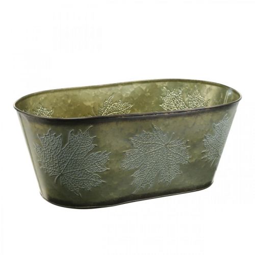 Product Planter bowl for autumn, metal decoration with leaf decoration green L38cm H15cm