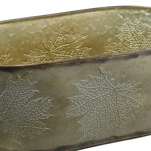 Product Autumn pot, planter bowl with leaves, metal decoration golden L38cm H15cm