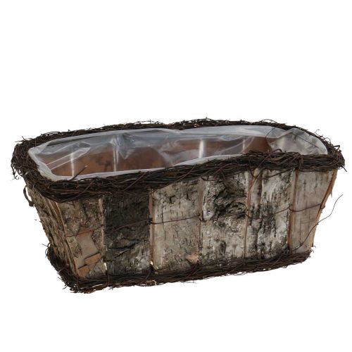 Plant bowl rectangular birch bark vines 36x18x14cm