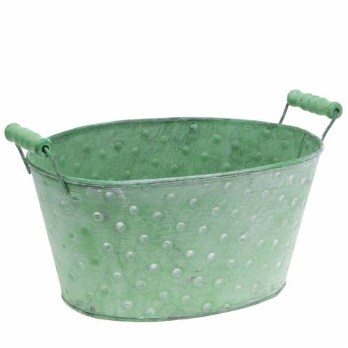 Floristik24 Decorative bowl planter metal green oval 25.5x18.5cm H13cm