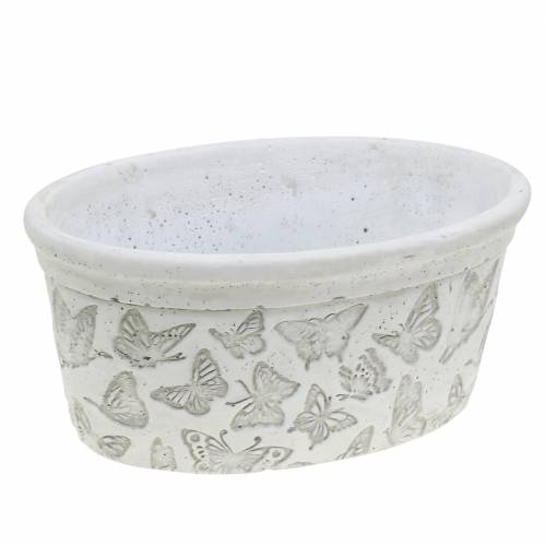 Floristik24 Plant pot bowl white with butterflies 21cm x 14cm H9.5cm 2pcs