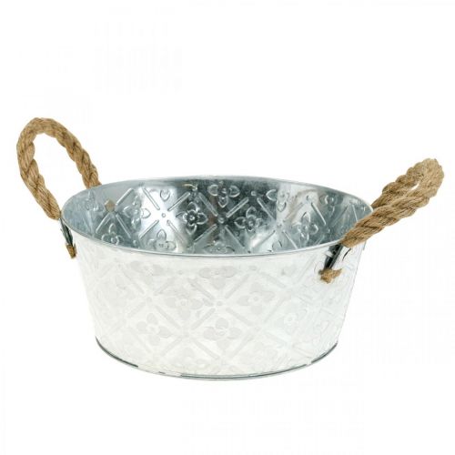 Decorative bowl silver with handles metal plant bowl plant pot Ø21cm | Floristik24.co.uk