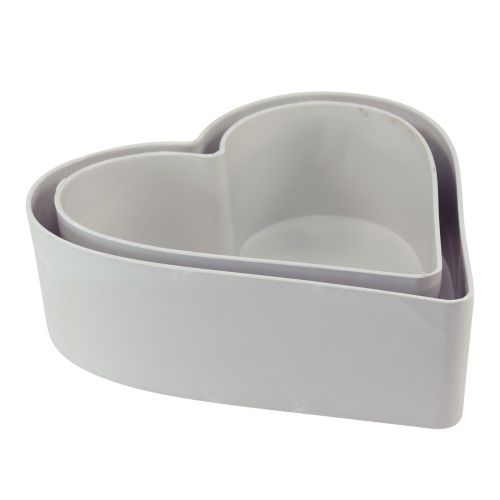 Product Bowl heart plastic decorative bowl white grey 24/21cm set of 2
