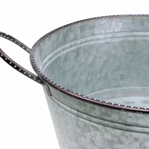 Product Zinc bowl with handles grey, brown washed white Ø38cm H17cm