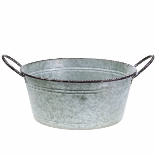 Floristik24 Zinc bowl with handles grey, brown washed white Ø38cm H17cm