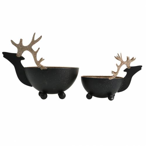 Product Bowl with Reindeer Head Black, Golden Metal Ø11/14cm Set of 2