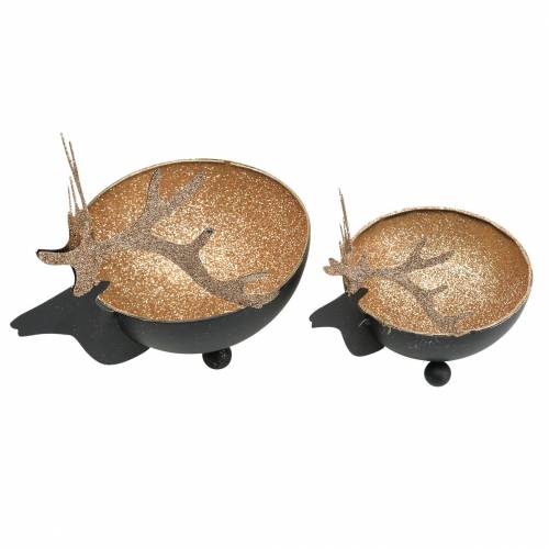 Product Bowl with Reindeer Head Black, Golden Metal Ø11/14cm Set of 2