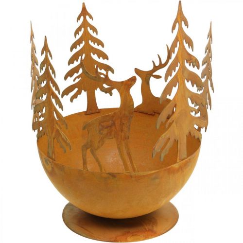 Metal bowl with deer, forest decoration for Advent, decorative vessel stainless steel Ø25cm H29cm