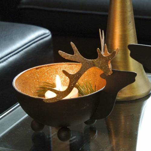 Product Bowl with Reindeer Head Black, Golden Metal Ø11/14cm Set of 2