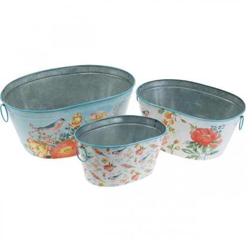 Floristik24 Plant bowls, spring, planter flowers / birds, metal container oval L39 / 31 / 24.5cm set of 3