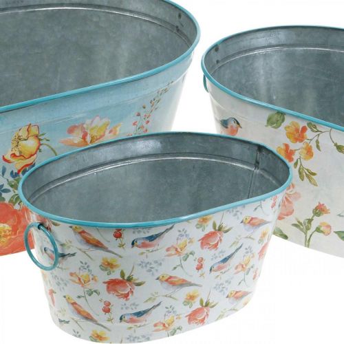 Product Plant bowls, spring, planter flowers / birds, metal container oval L39 / 31 / 24.5cm set of 3