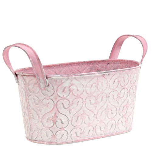 Floristik24 Planter zinc tray with decor washed pink 18.5cm x 11cm H9cm