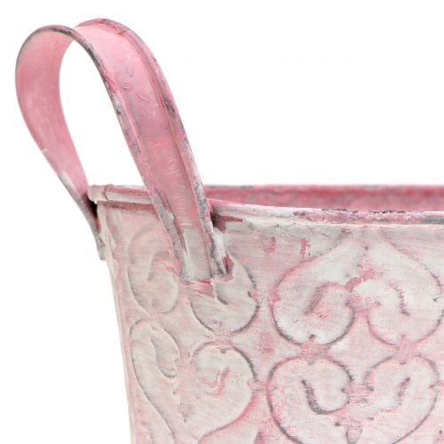 Floristik24 Planter zinc tray with decor washed pink 18.5cm x 11cm H9cm