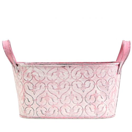 Floristik24 Planter zinc tray with decor washed pink 18.5cm x 11cm H9cm