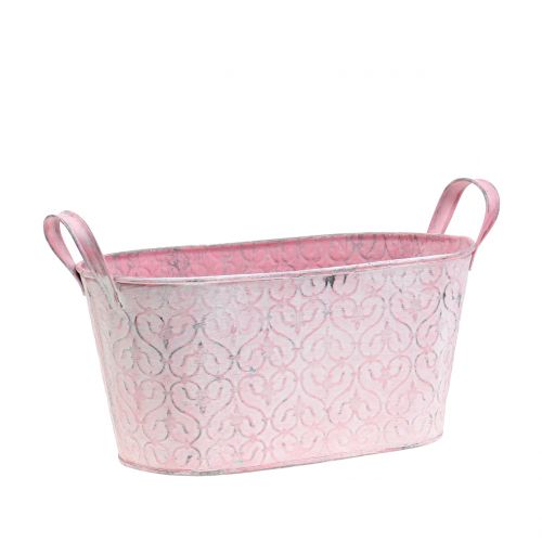 Floristik24 Zinc tub planter with pink decor 22.5 cm x 11.5 cm H10.5 cm