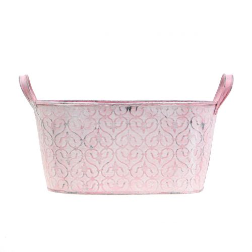 Floristik24 Zinc tub planter with pink decor 22.5 cm x 11.5 cm H10.5 cm